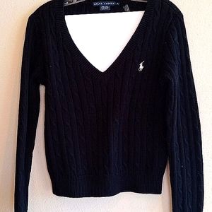 Ralph Lauren Black Cotton cable V neck sweater